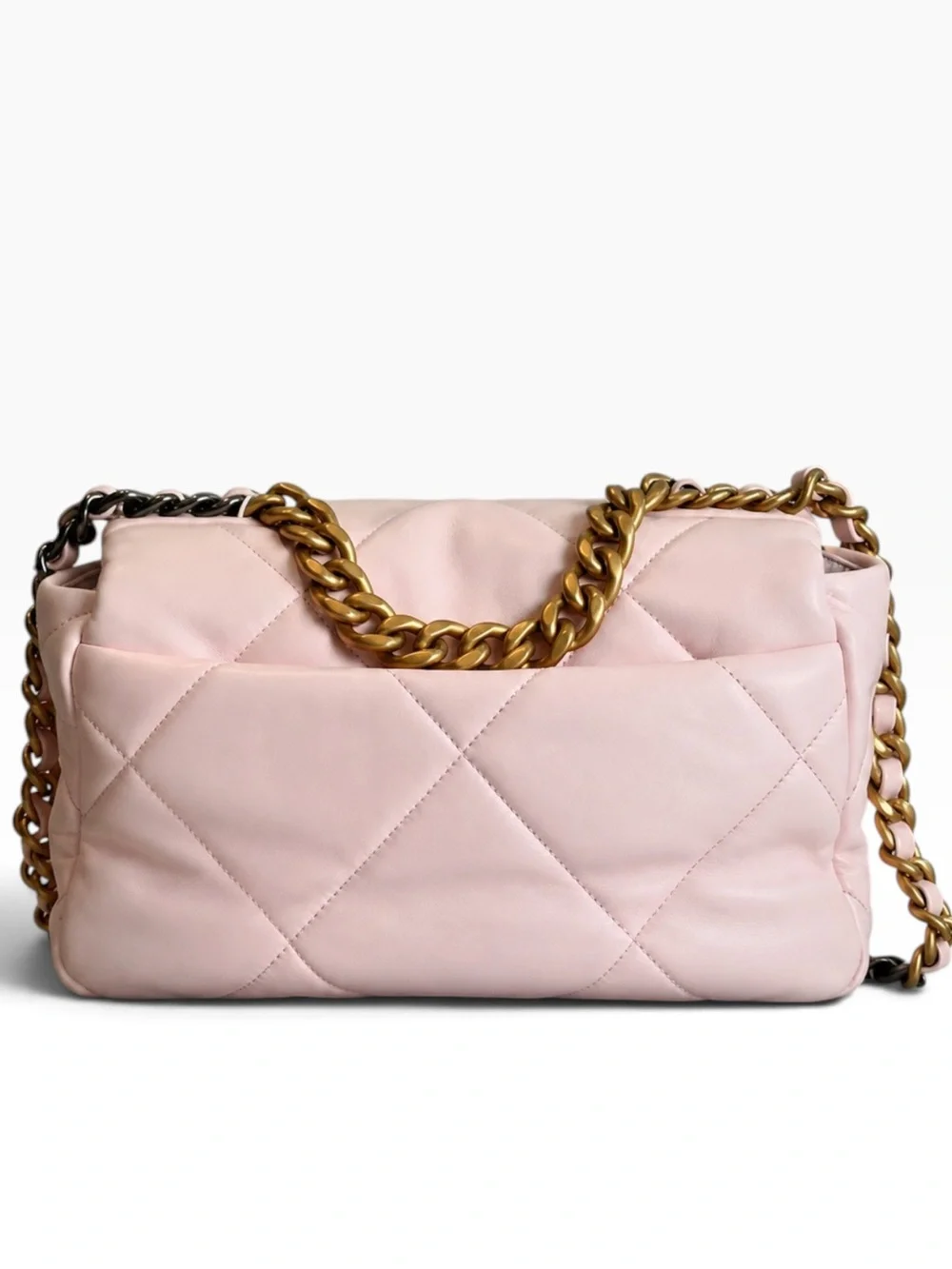 Chanel 19 Pink Quilted Lambskin Flap Shoulder Crossbody Bag Mixed Metal Chain